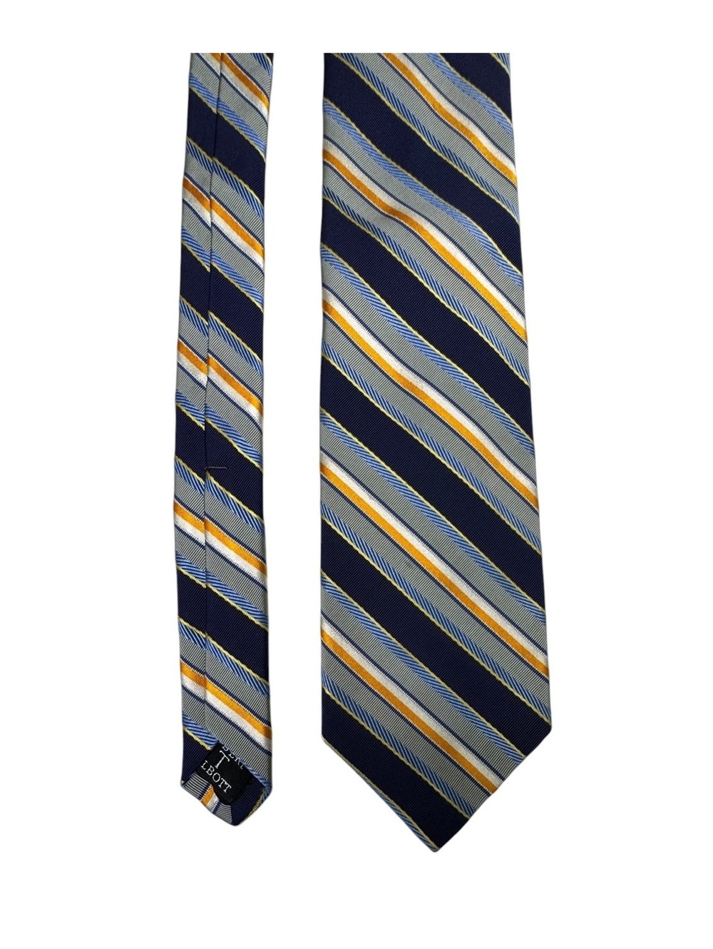 Robert Talbott Carmel Best of Class Silk Tie Blue Gold Stripe Hand Sewn USA